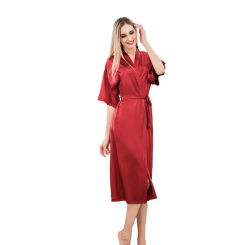 Satin Kimono Robes For Women Bride Long Robe Sleepwear - ROUTINE FASHION